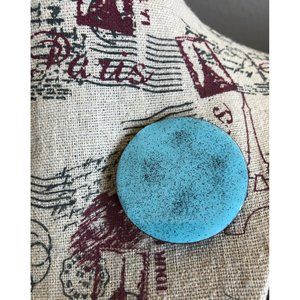 Vintage Mid Century Modern Robin Egg Blue Copper Enamel Speckled Pin 1950s
